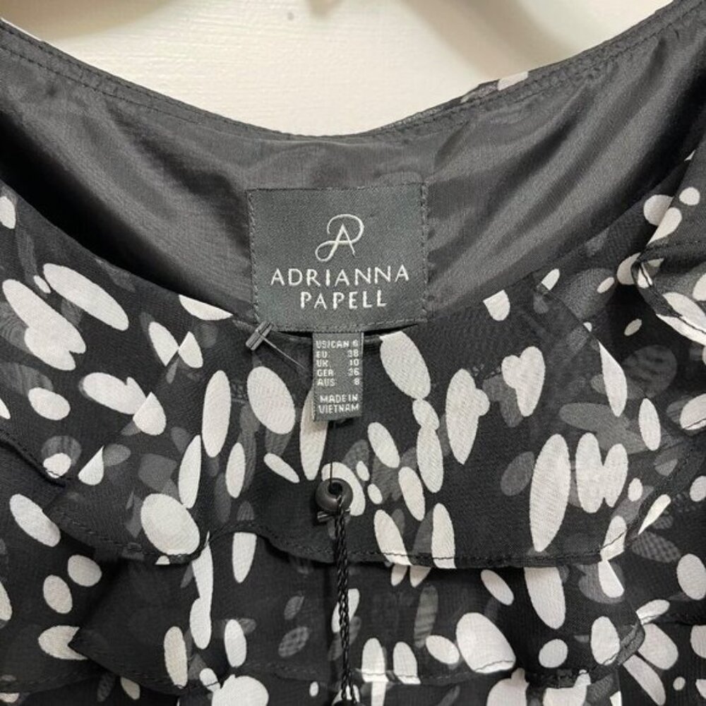 Adrianna Papell Sleeveless Black & White Tiered Ruffle Mini Dress Size 6 - Picture 5 of 11